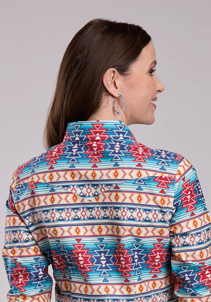 WOMENS ROPER HORIZONTAL AZTEC BLANKET STRIPE LONG SLEEVE SNAP SHIRT