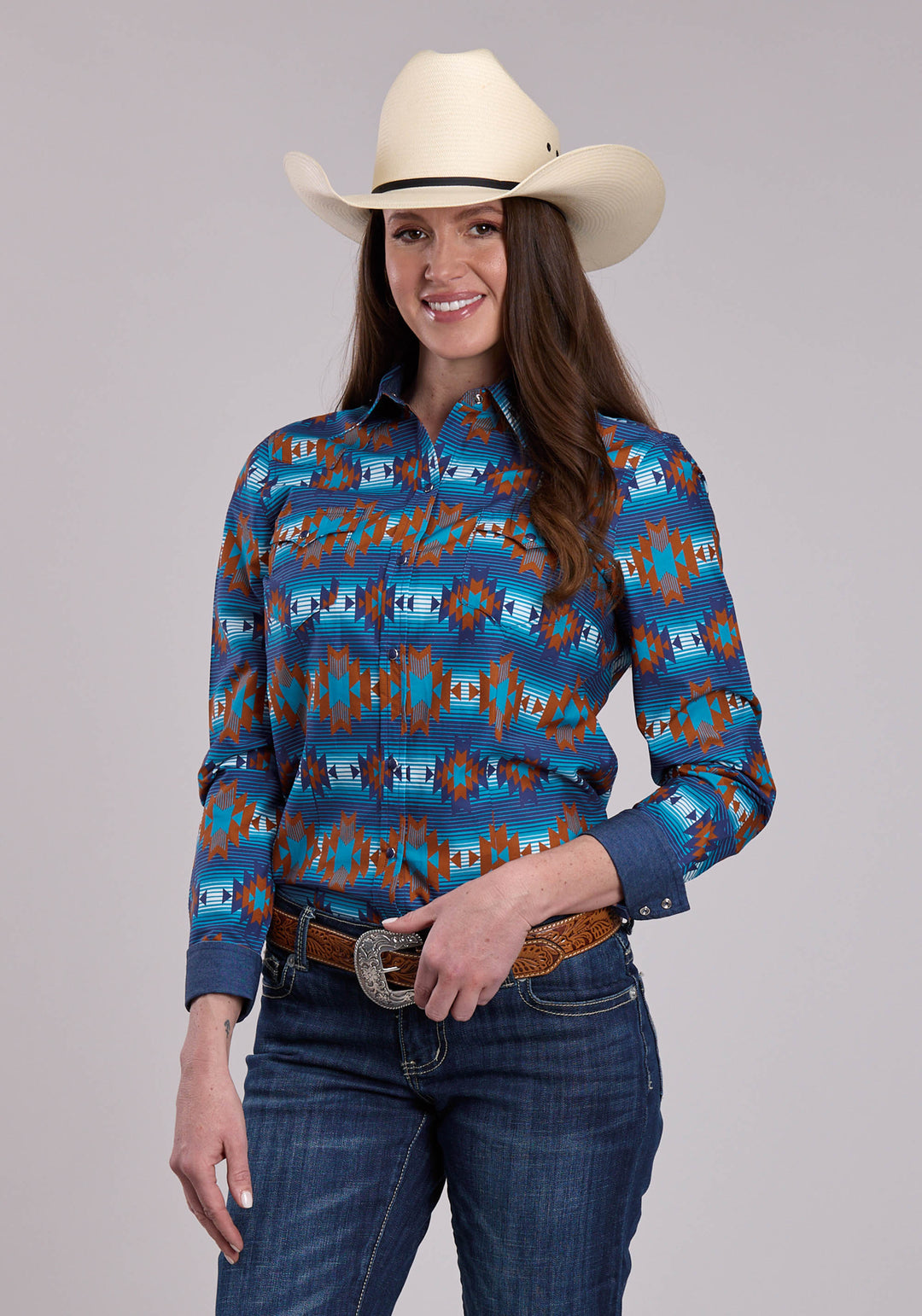 WOMENS ROPER SERAPE AZTECS STRIPE LONG SLEEVE SNAP SHIRT