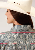 WOMENS LONG SLEEVE SNAP TRIBAL TEXTURE PRINT WESTERN SHIRT