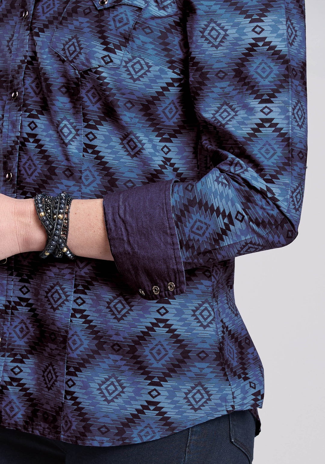 WOMENS LONG SLEEVE SNAP AZTEC SERAPE PRINT WESTERN SHIRT