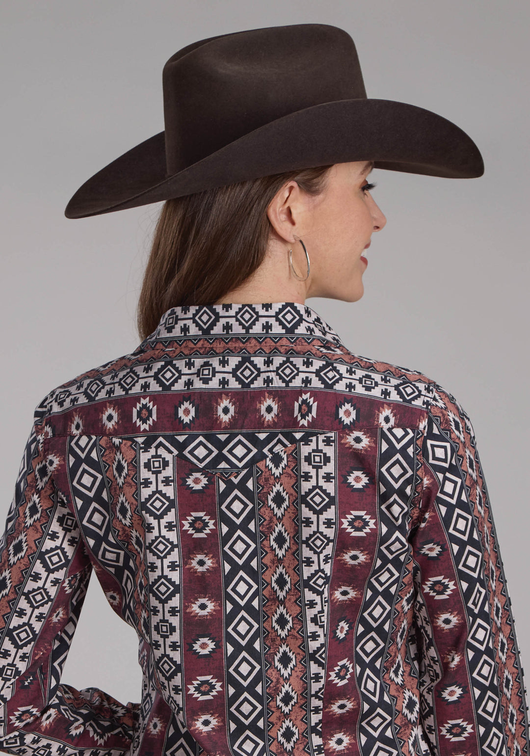 WOMENS WINTER AZTEC PRINT LONG SLEEVE SNAP WESTERN SHIRT