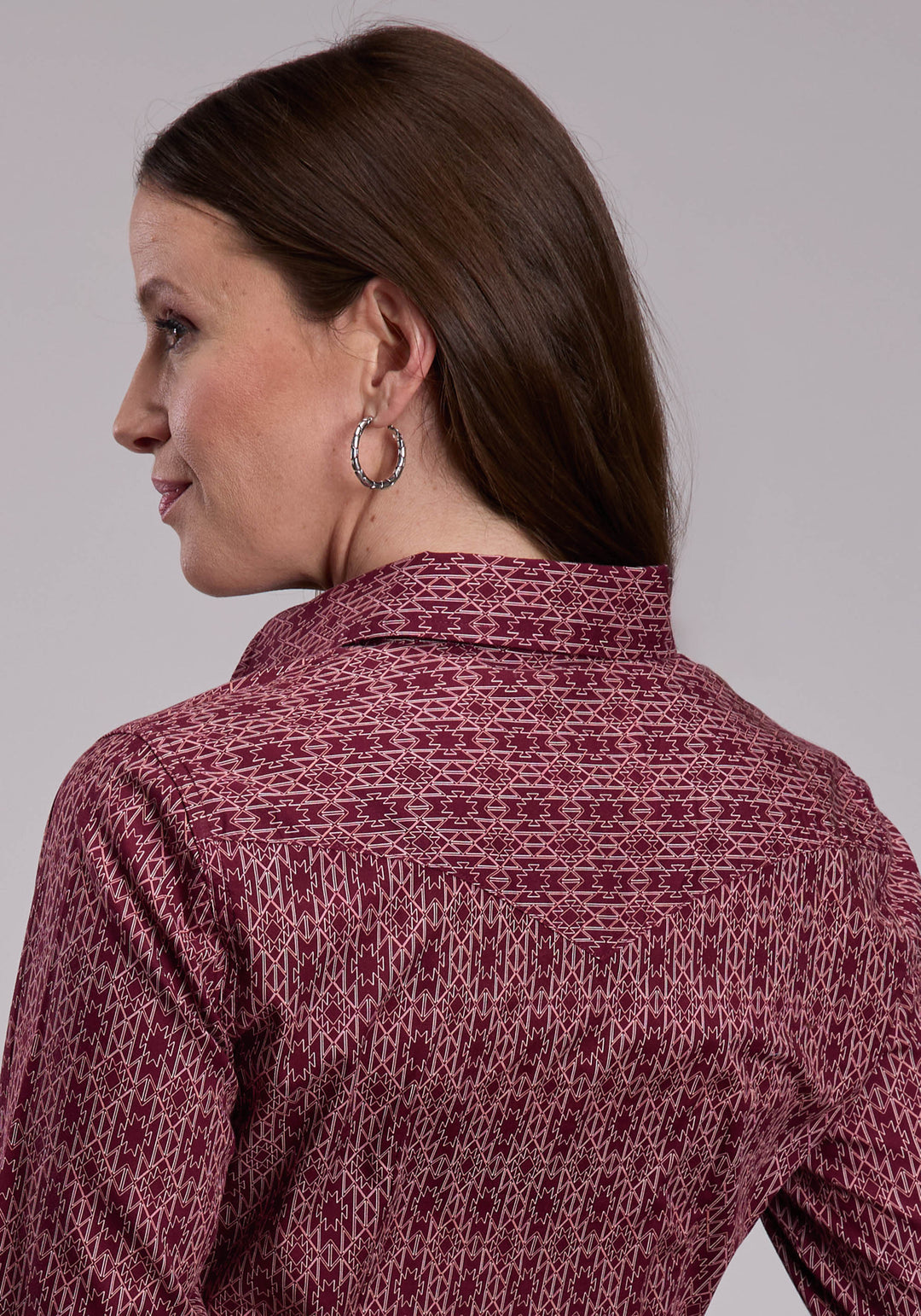 WOMENS LONG SLEEVE SNAP LINEAR AZTEC PRINT WESTERN SHIRT