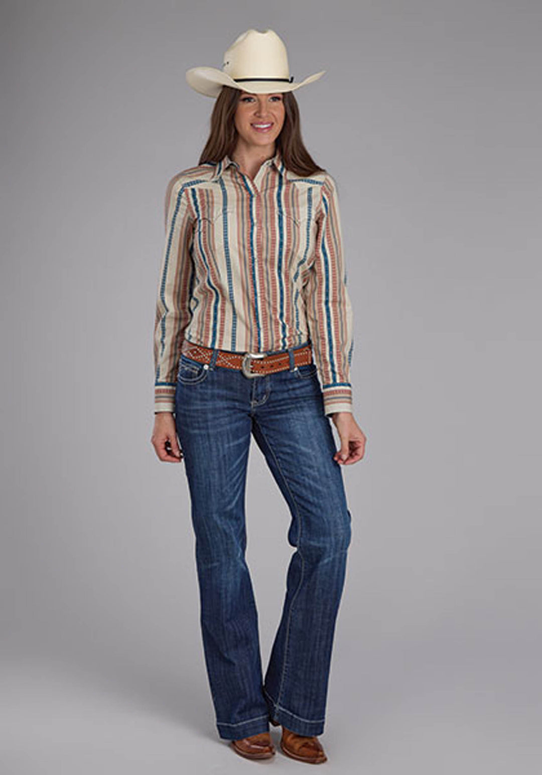 WOMENS LONG SLEEVE SNAP S469 SOUTHWEST VERTICAL STRIPE WESTERN SHIRT