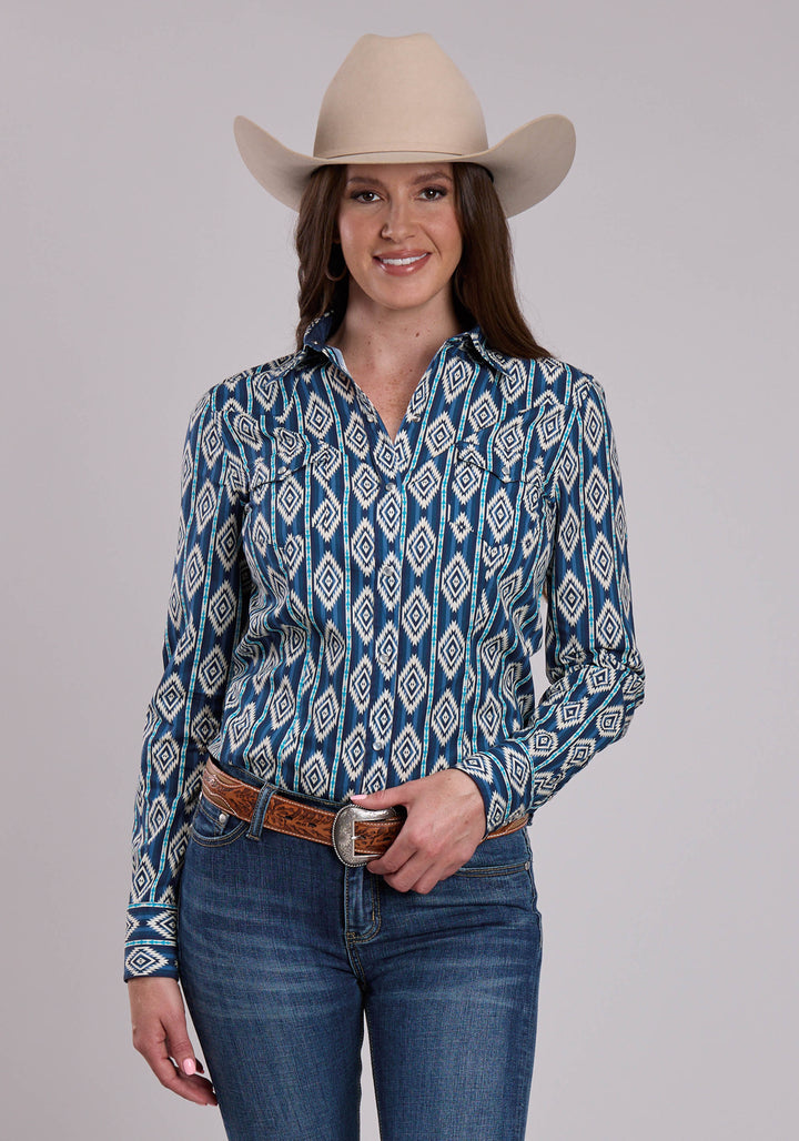 WOMENS ROPER VERTICAL SERAPE PRINT LONG SLEEVE SNAP SHIRT
