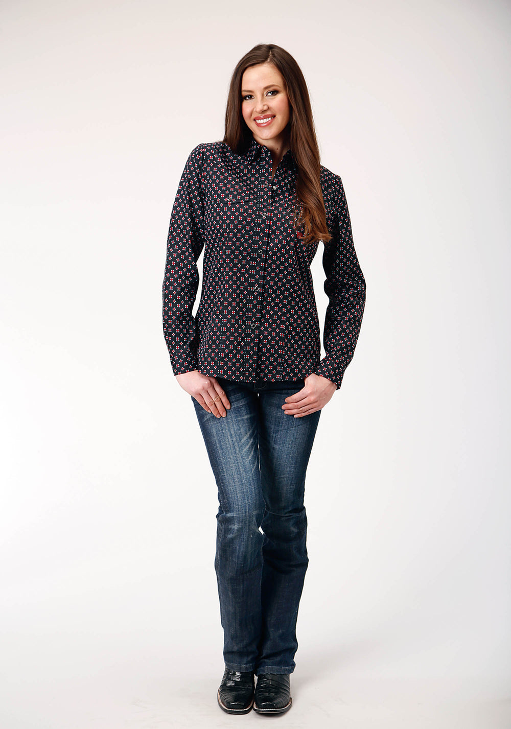 WOMENS LONG SLEEVE SNAP COTTAGE FOULARD WESTERN SHIRT