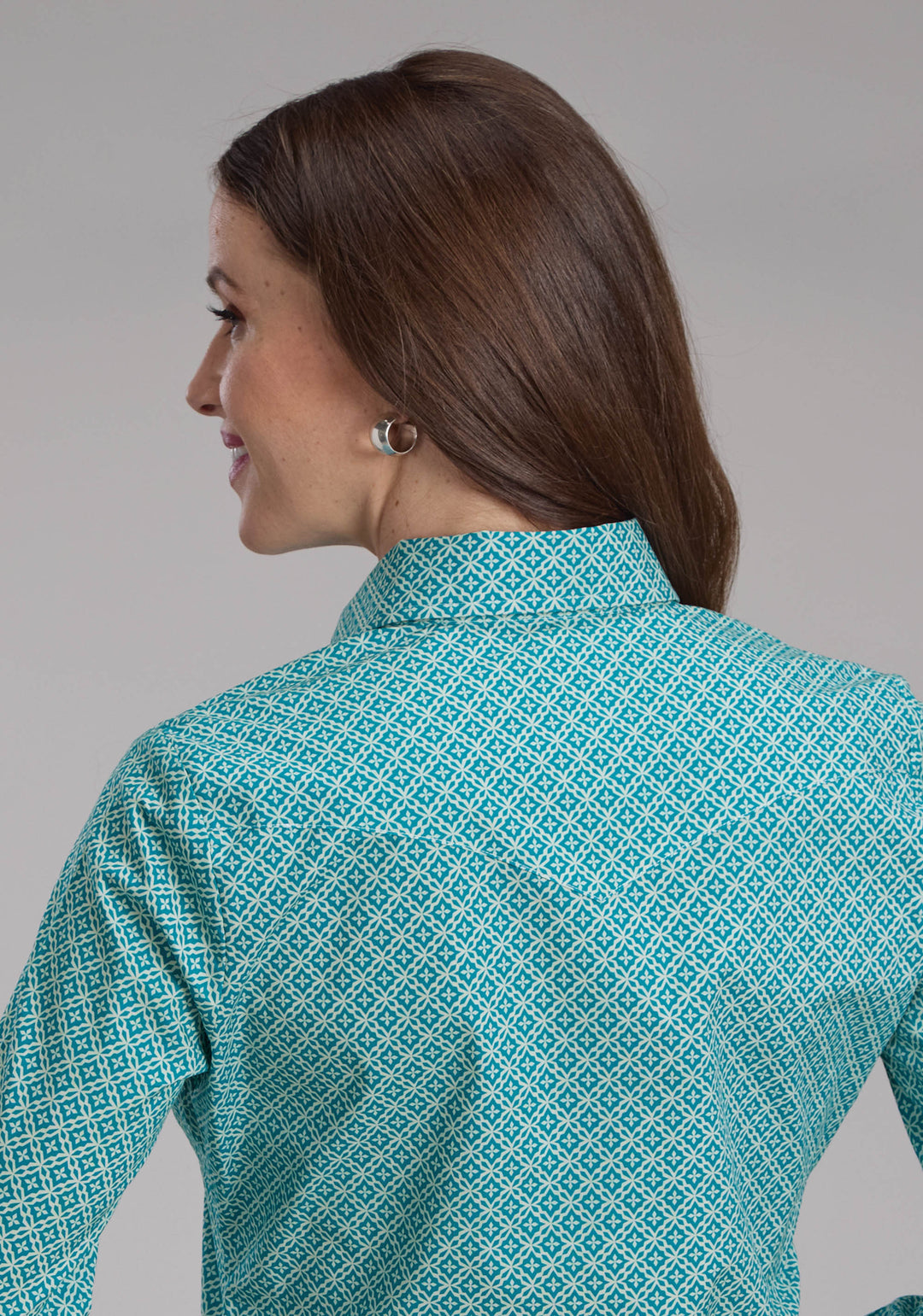 WOMENS STRETCH FOUR POINT FOULARD - TURQ LONG SLEEVE SNAP WESTERN SHIRT