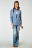 WOMENS LONG SLEEVE SNAP BLUE SKIES TIE PRINT WESTERN SHIRT