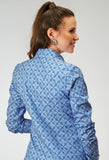 WOMENS LONG SLEEVE SNAP BLUE SKIES TIE PRINT WESTERN SHIRT