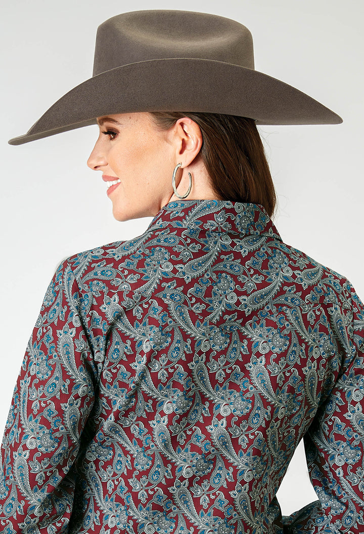 WOMENS LONG SLEEVE SNAP RED RIVER PAISLEY WESTERN SHIRT