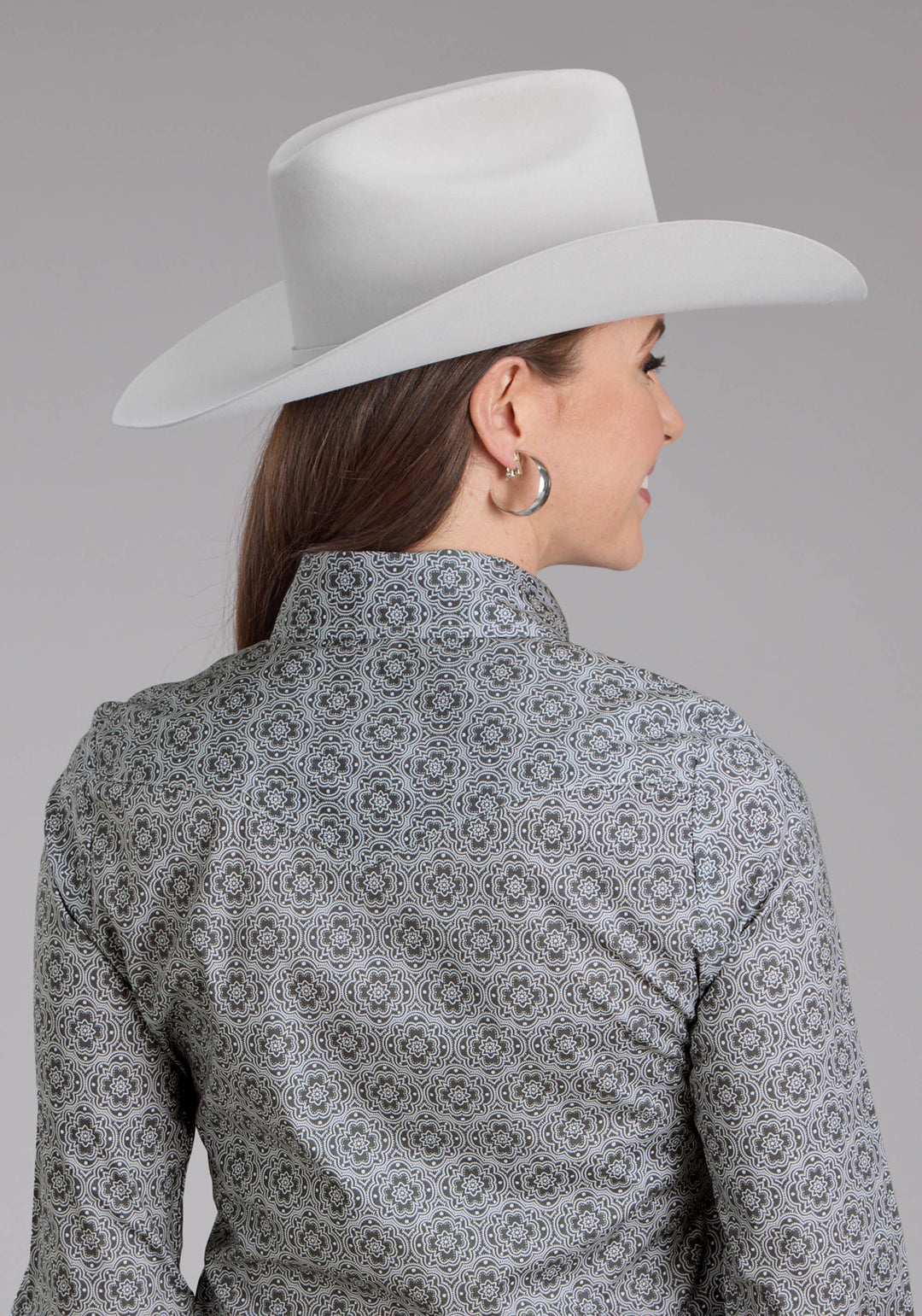 WOMENS STRETCH MEDALLION PAISLEY - GRAY LONG SLEEVE SNAP WESTERN SHIRT