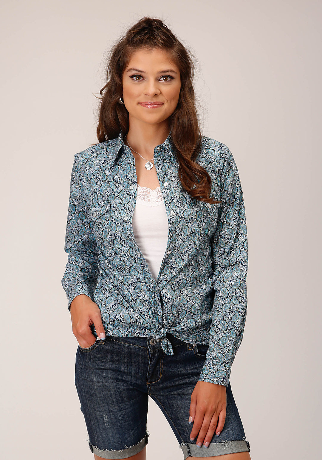 WOMENS LONG SLEEVE SNAP PEACOCK PAISLEY WESTERN SHIRT