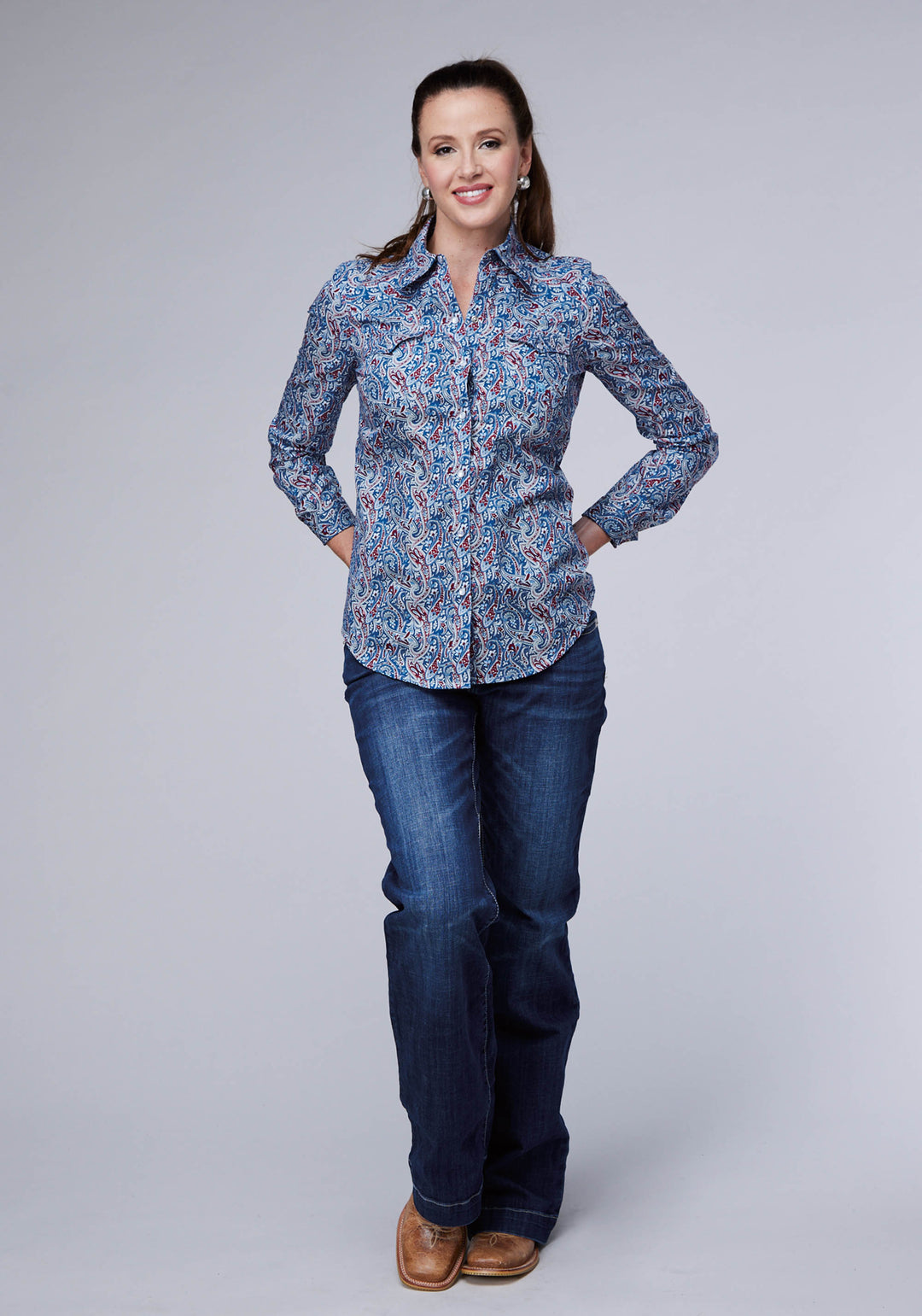 WOMENS BLUE RIVER PAISLEY LONG SLEEVE SNAP WESTERN SHIRT