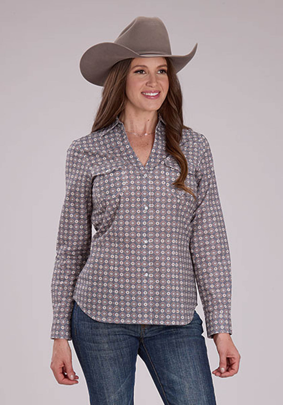 WOMENS MEDALLION FOULARD LONG SLEEVE SNAP WESTERN SHIRT
