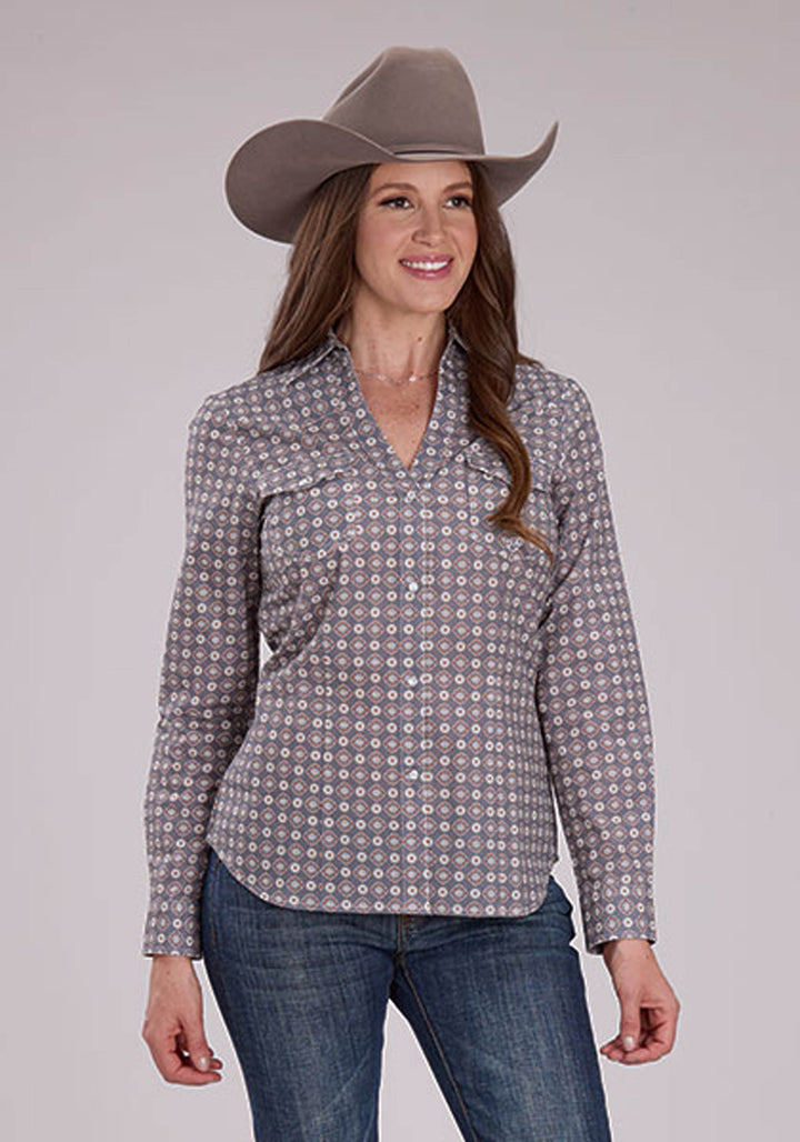WOMENS MEDALLION FOULARD LONG SLEEVE SNAP WESTERN SHIRT