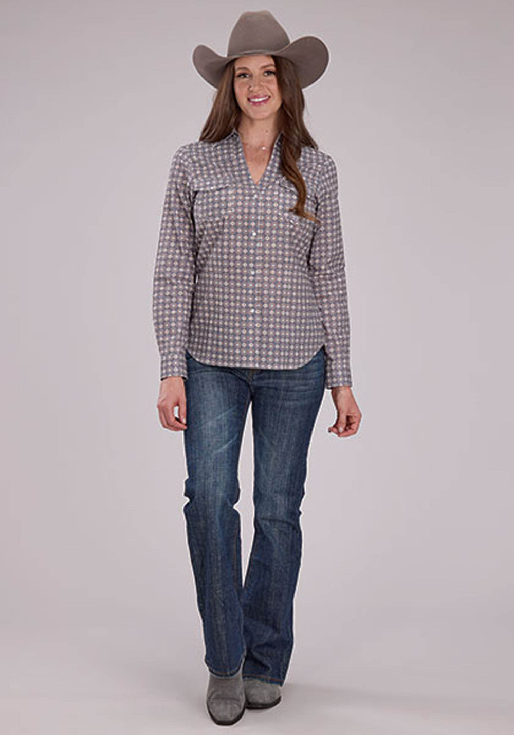 WOMENS MEDALLION FOULARD LONG SLEEVE SNAP WESTERN SHIRT