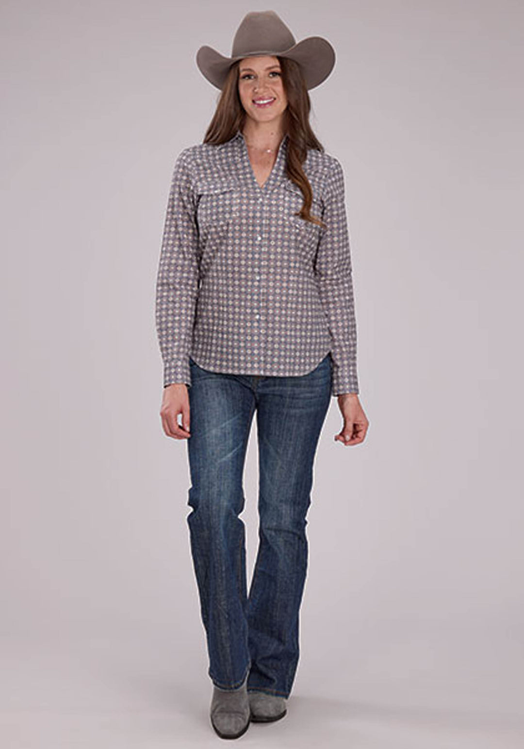WOMENS MEDALLION FOULARD LONG SLEEVE SNAP WESTERN SHIRT