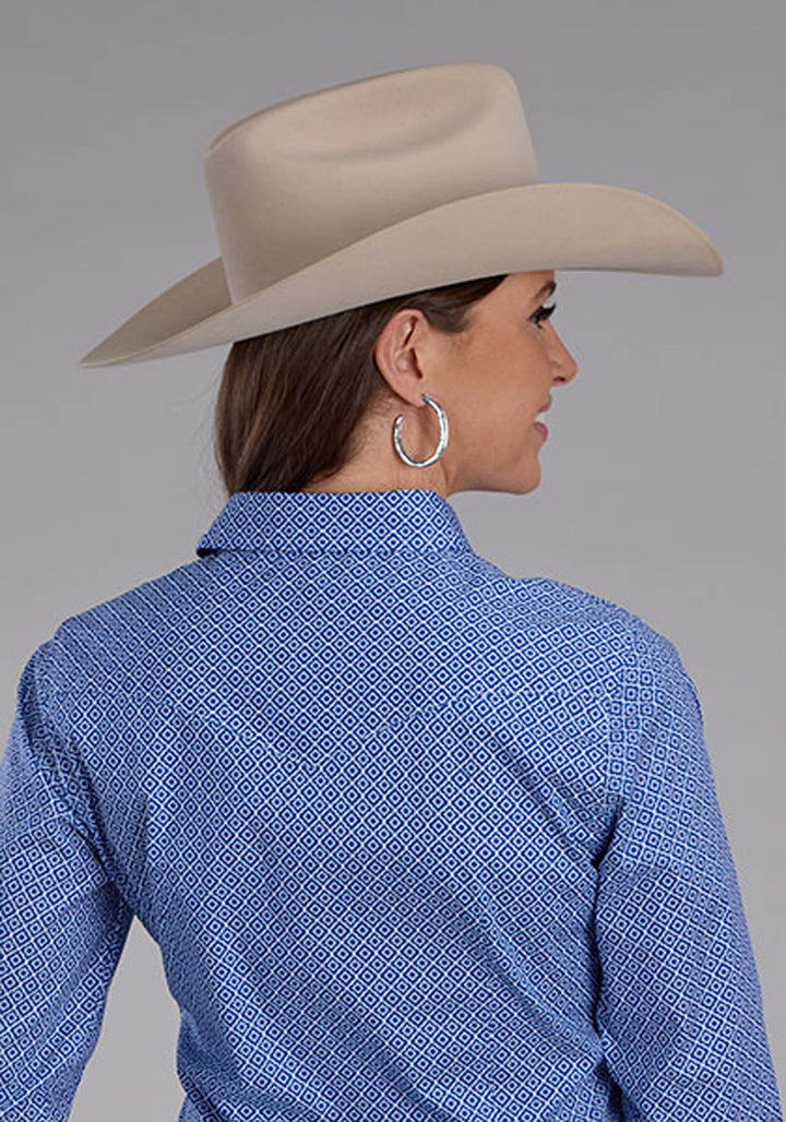 WOMENS STRETCH FOULARD PRINT - BLUE LONG SLEEVE SNAP WESTERN SHIRT