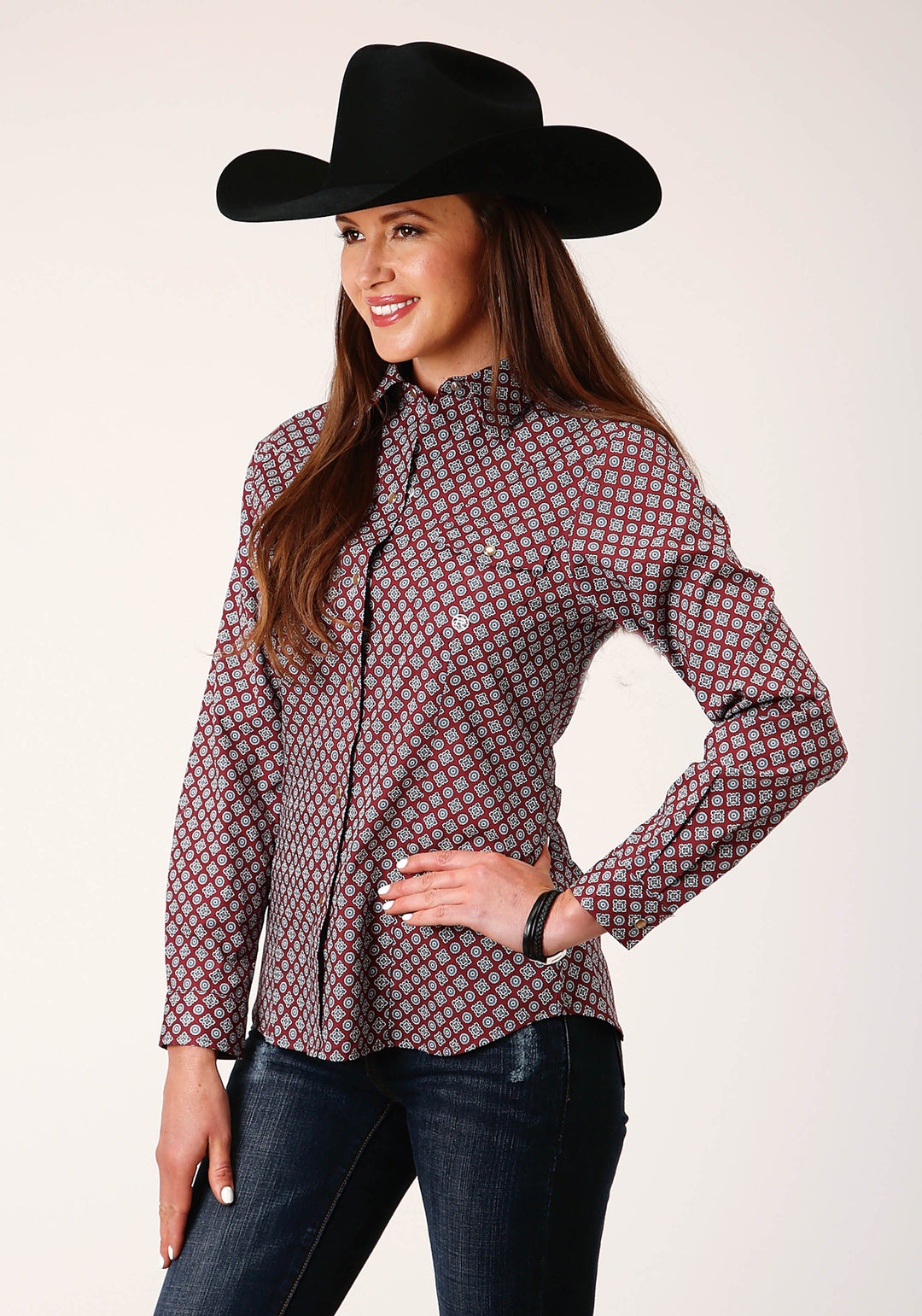 WOMENS CLASSIC FOULARD LONG SLEEVE SNAP WESTERN SHIRT