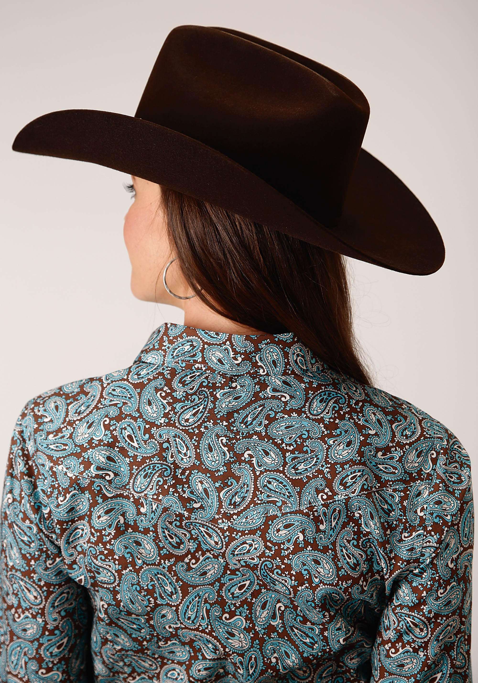 Womens Long Sleeve Snap Turquoise Mine Paisley Western Shirt