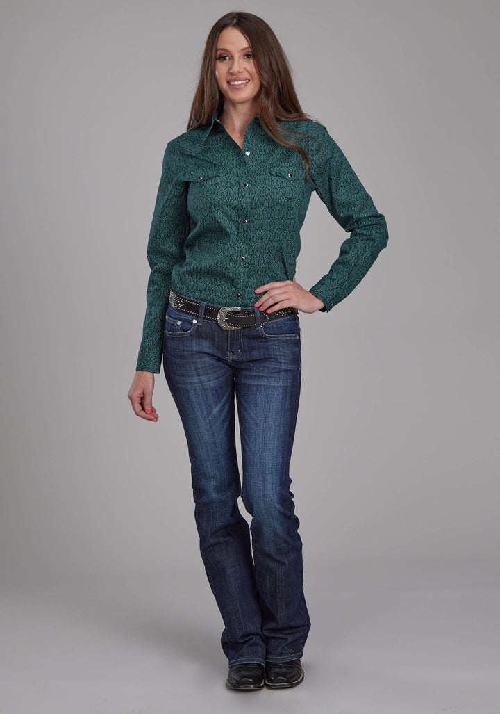 WOMENS VINTAGE PAISLEY LONG SLEEVE SNAP WESTERN SHIRT