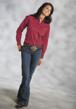 WOMENS RED SOLID LONG SLEEVE WESTERN SNAP SHIRT