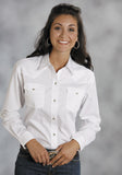 WOMENS WHITE SOLID LONG SLEEVE WESTERN SNAP SHIRT