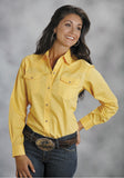 WOMENS YELLOW SOLID LONG SLEEVE WESTERN SNAP SHIRT