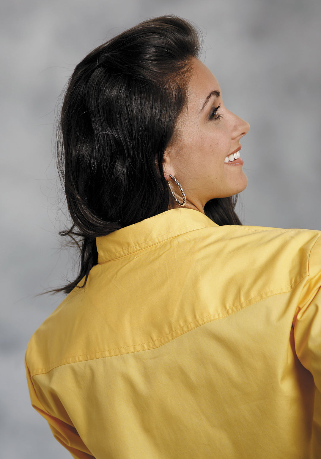 WOMENS YELLOW SOLID LONG SLEEVE WESTERN SNAP SHIRT