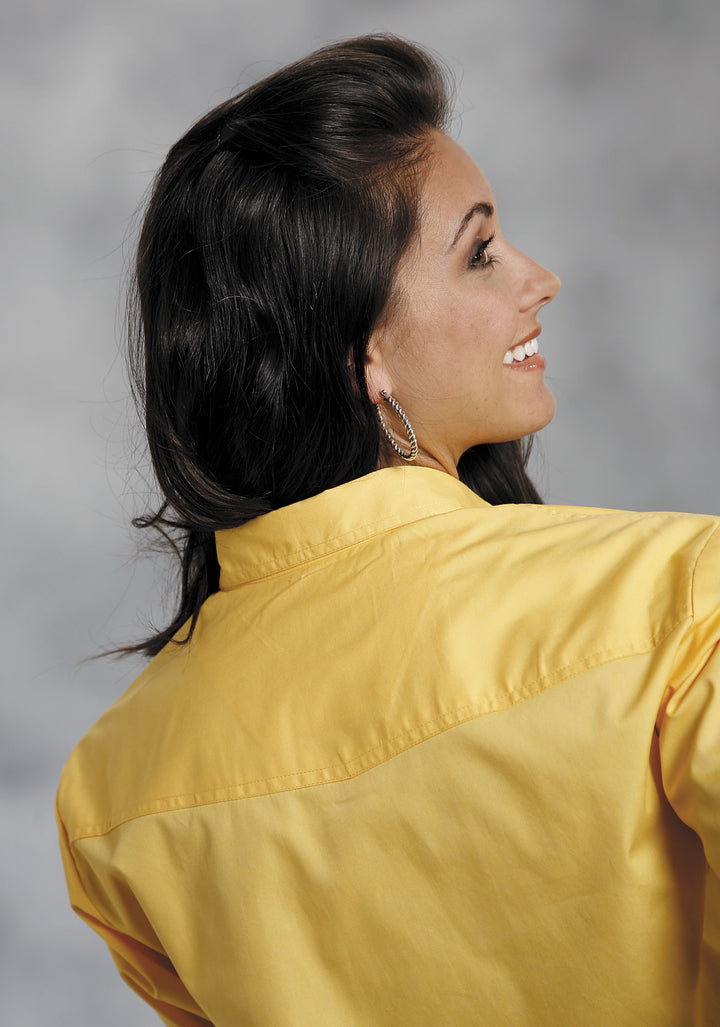 WOMENS YELLOW SOLID LONG SLEEVE WESTERN SNAP SHIRT
