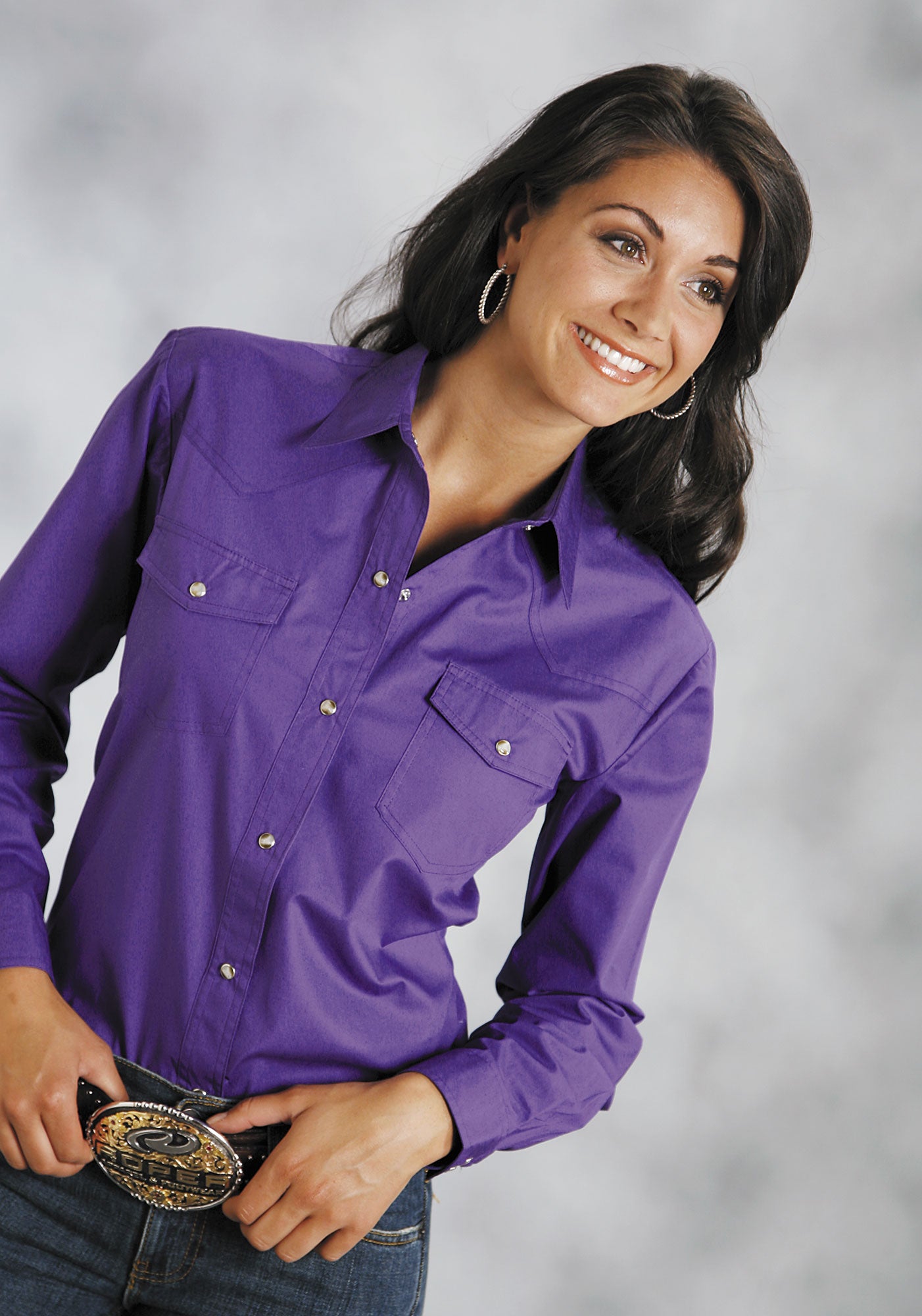 Womens Purple Solid Long Sleeve Western Snap Shirt – Roper Apparel