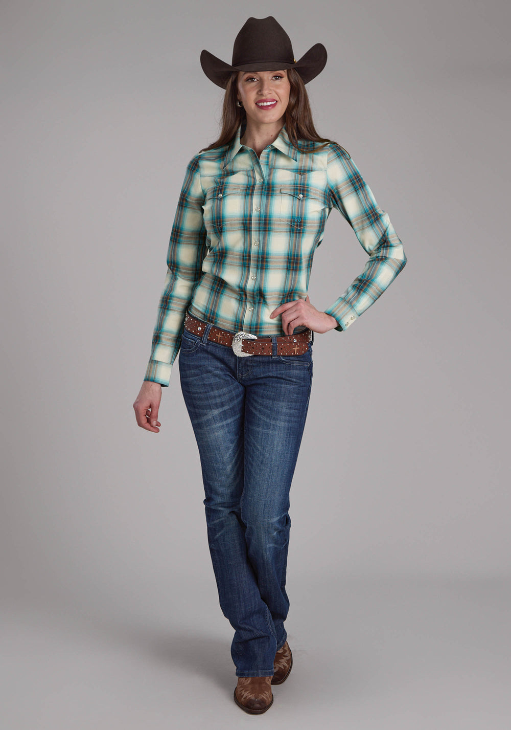 WOMENS TAOS OMBRE PLAID LONG SLEEVE SNAP WESTERN SHIRT