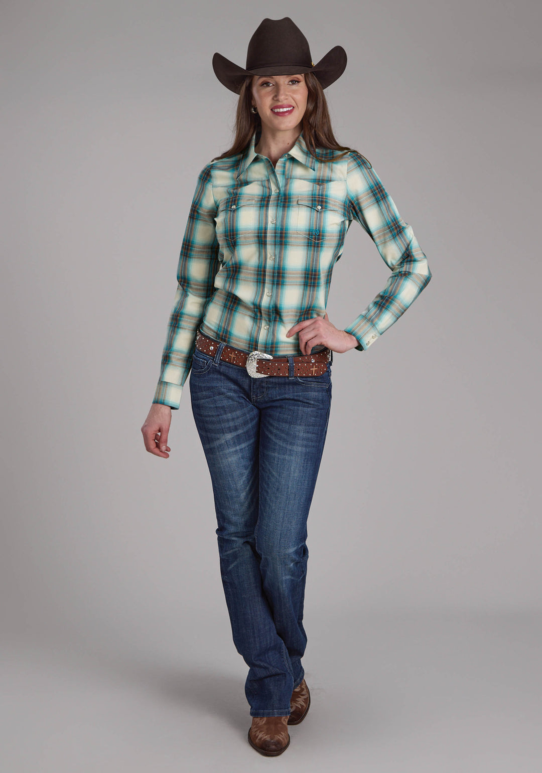 WOMENS TAOS OMBRE PLAID LONG SLEEVE SNAP WESTERN SHIRT