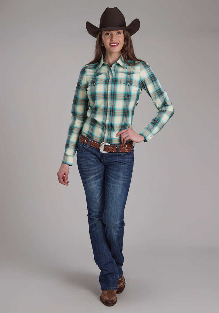 WOMENS TAOS OMBRE PLAID LONG SLEEVE SNAP WESTERN SHIRT