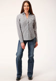 WOMENS LONG SLEEVE BUTTON DIAMOND STAR GEO  GREY WESTERN SHIRT