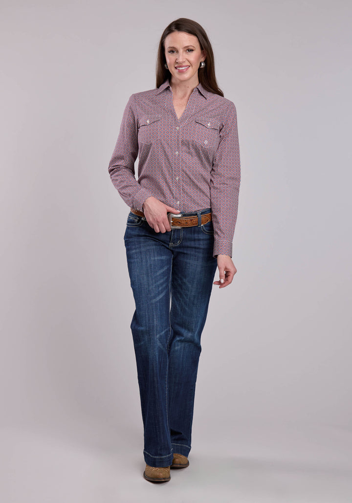 WOMENS ROPER RED TILE FOULARD LONG SLEEVE BUTTON SHIRT