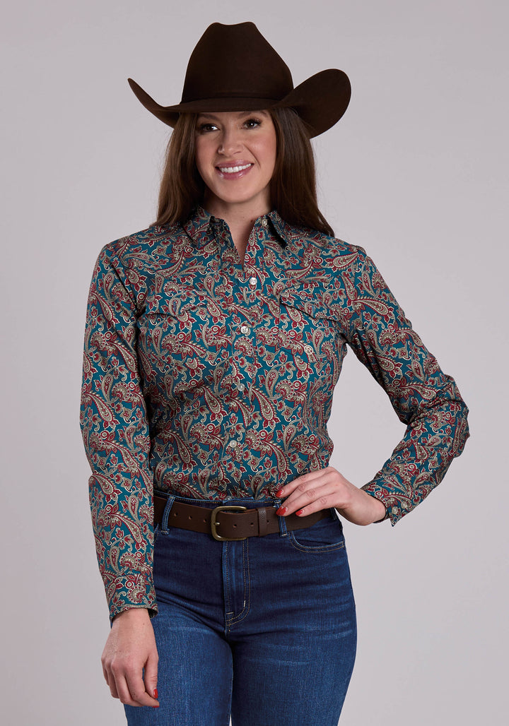 WOMENS ROPER HICKORY PAISLEY WESTERN BUTTON UP SHIRT