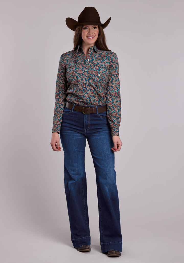 WOMENS ROPER HICKORY PAISLEY WESTERN BUTTON UP SHIRT
