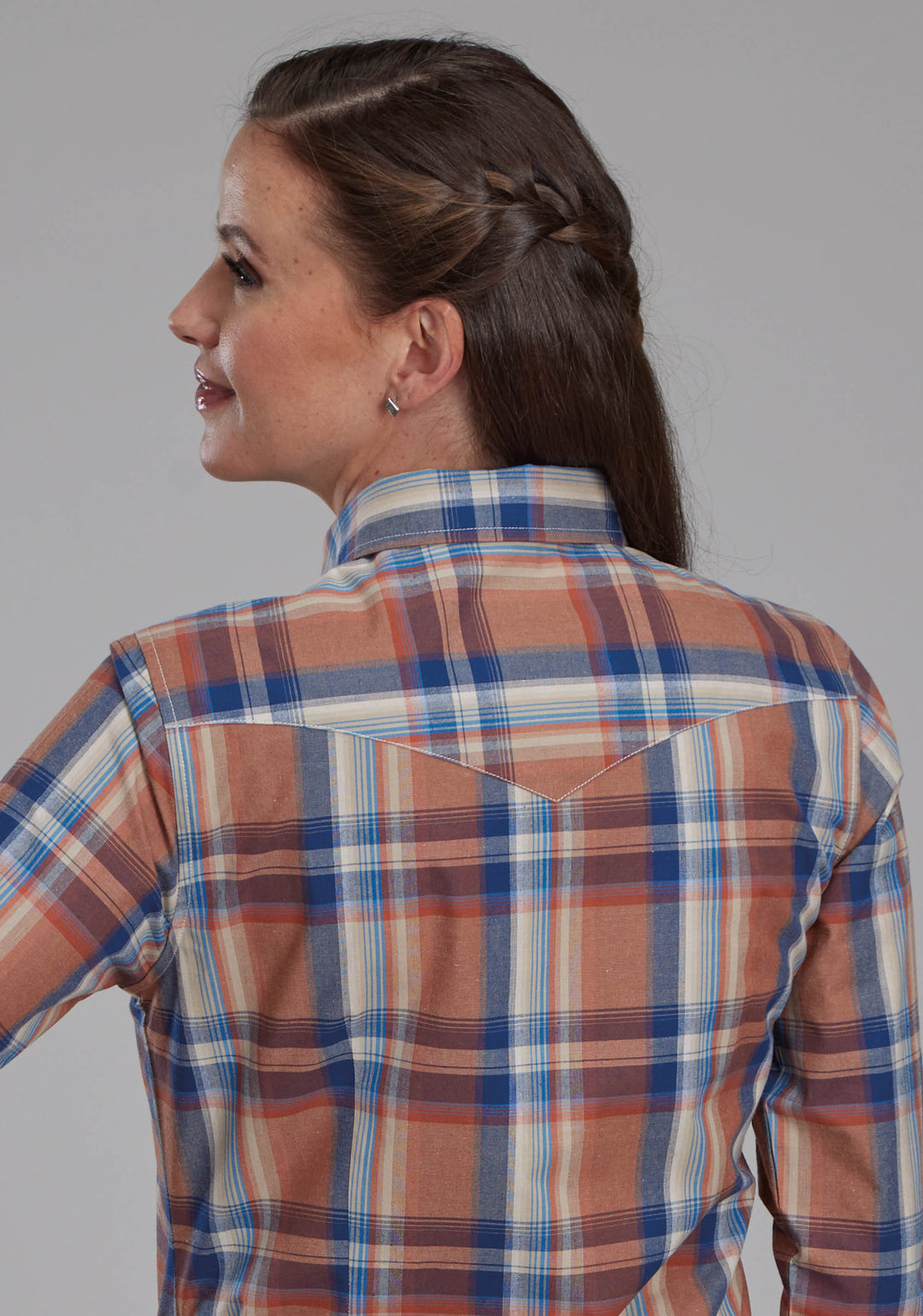 WOMENS FALLING LEAVES PLAID LONG SLEEVE BUTTON WESTERN SHIRT