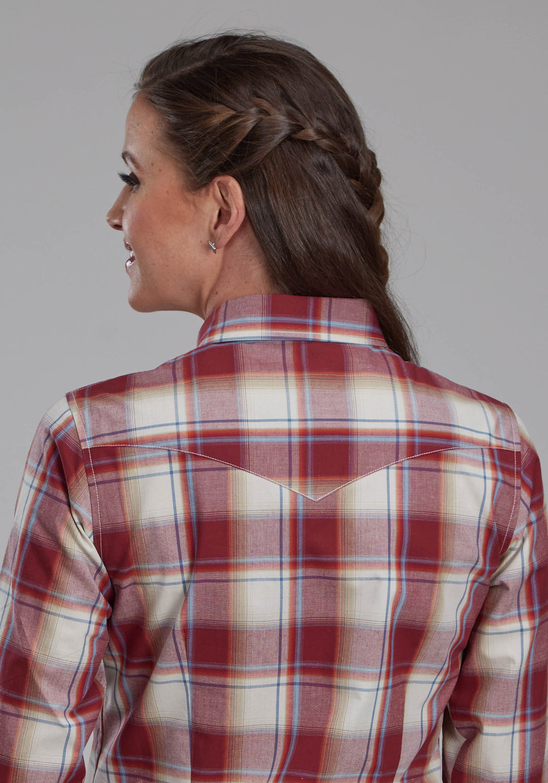 WOMENS '57 CHEVY PLAID LONG SLEEVE BUTTON WESTERN SHIRT