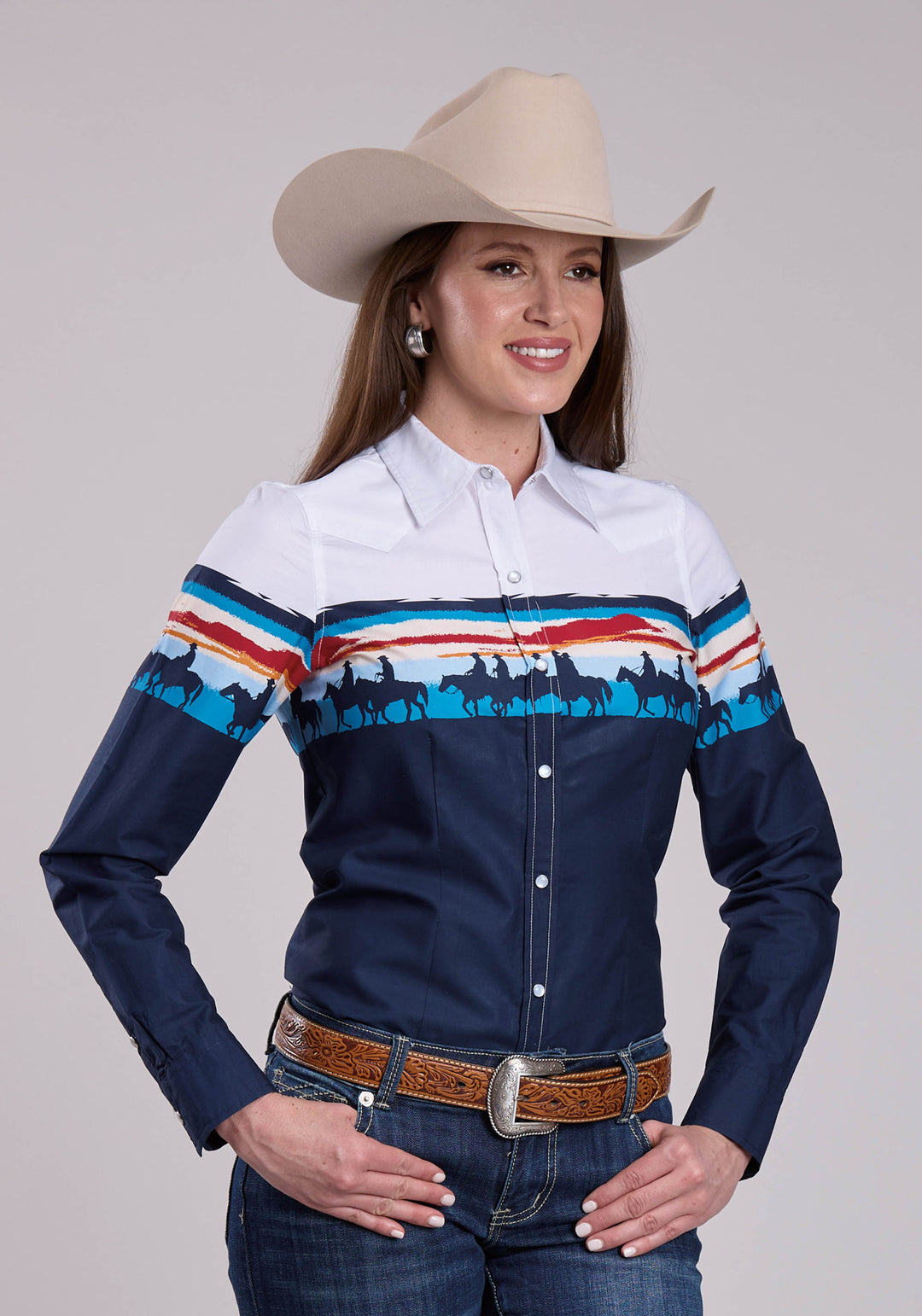 WOMENS ROPER SUNSET BORDER LONG SLEEVE SNAP SHIRT