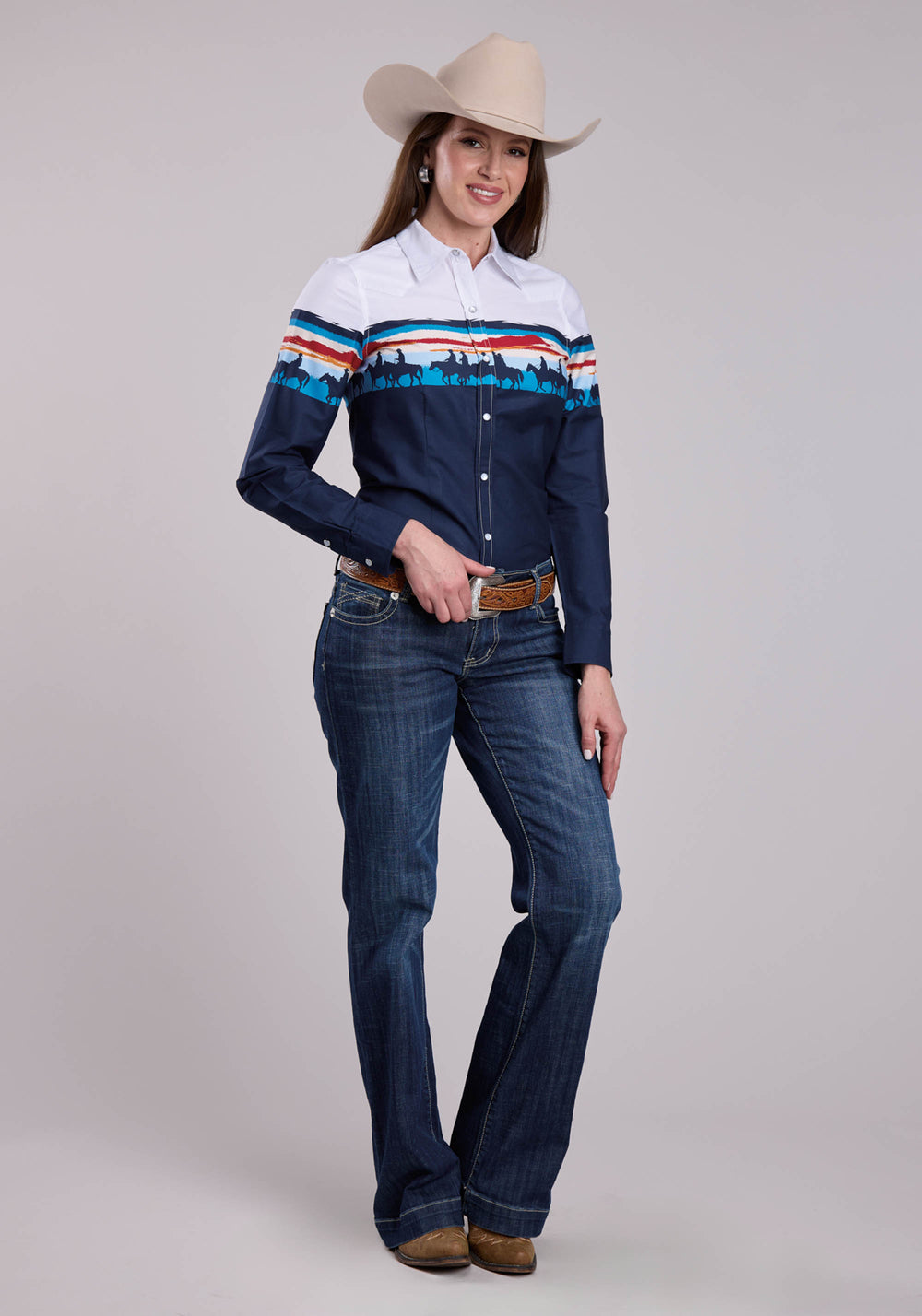 WOMENS ROPER SUNSET BORDER LONG SLEEVE SNAP SHIRT