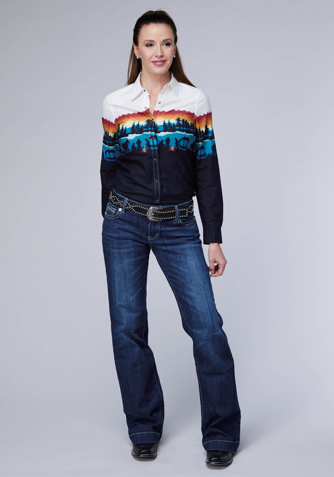 WOMENS LAKESIDE CAMP BORDER LONG SLEEVE SNAP WESTERN SHIRT
