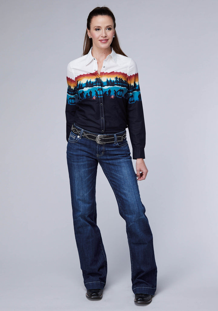 WOMENS LAKESIDE CAMP BORDER LONG SLEEVE SNAP WESTERN SHIRT
