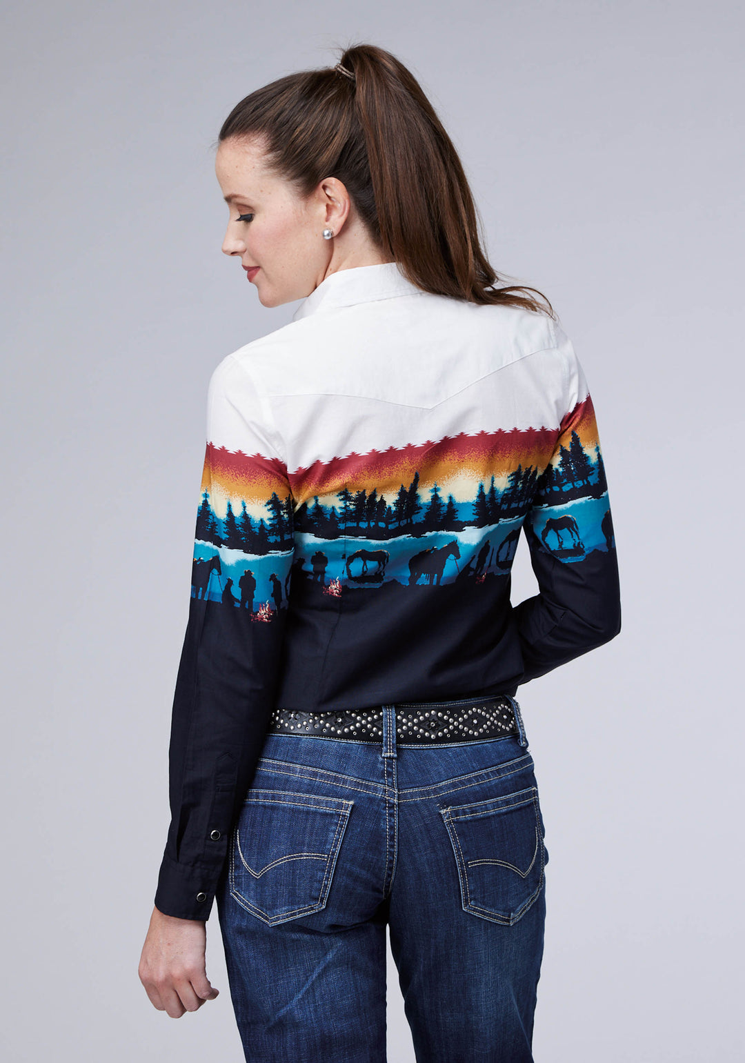 WOMENS LAKESIDE CAMP BORDER LONG SLEEVE SNAP WESTERN SHIRT