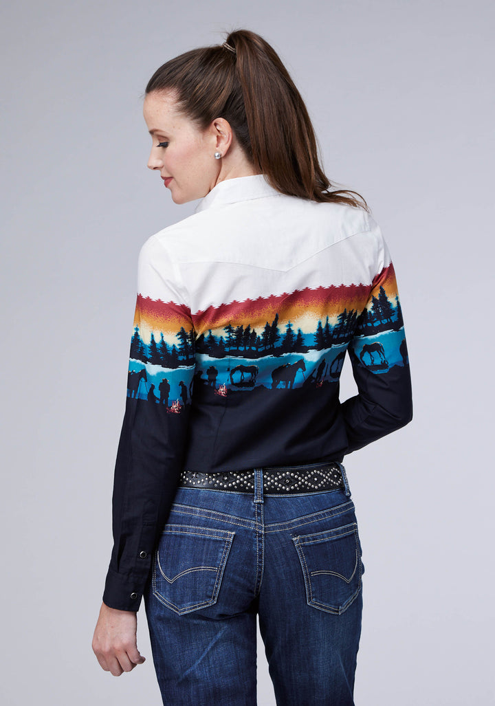 WOMENS LAKESIDE CAMP BORDER LONG SLEEVE SNAP WESTERN SHIRT