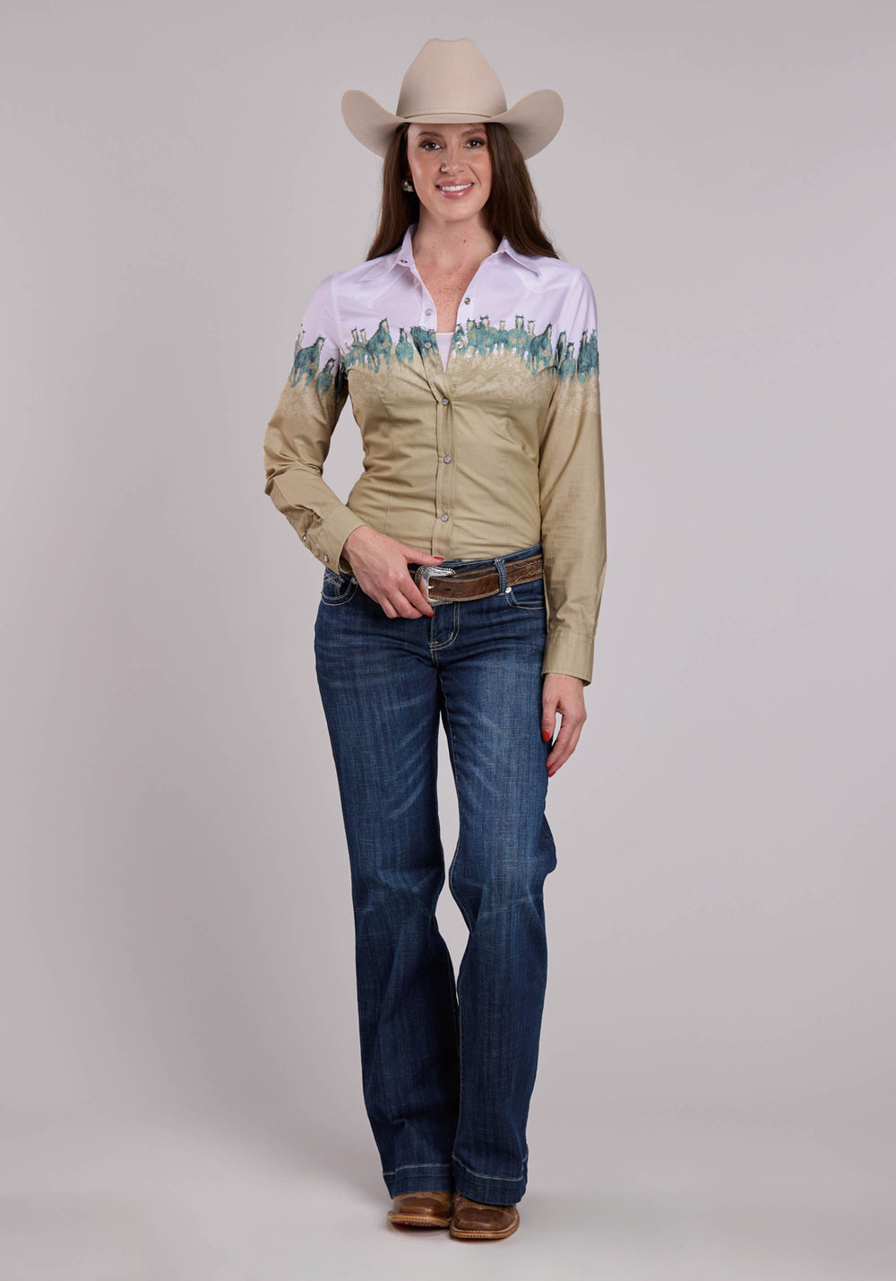 WOMENS ROPER RUN WILD BORDER LONG SLEEVE SNAP SHIRT