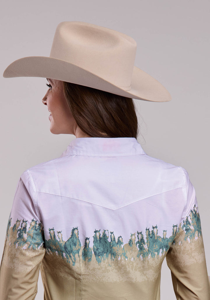 WOMENS ROPER RUN WILD BORDER LONG SLEEVE SNAP SHIRT