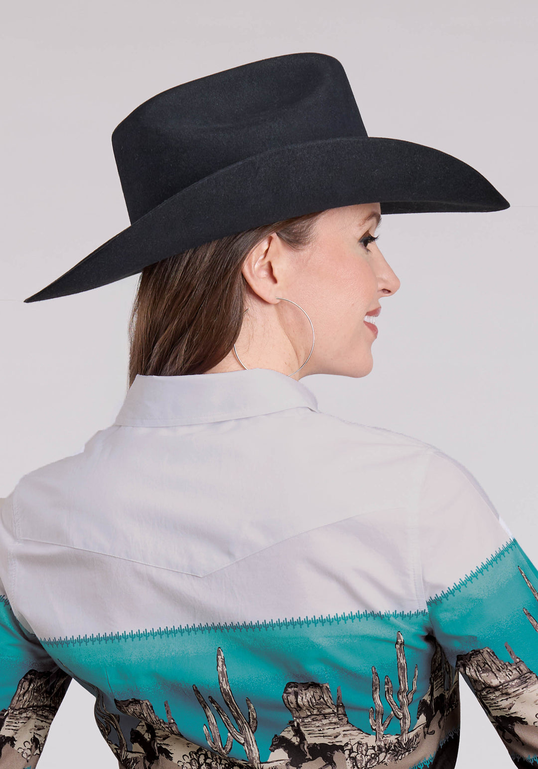 WOMENS LONG SLEEVE SNAP SCENIC BORDER WESTERN SHIRT