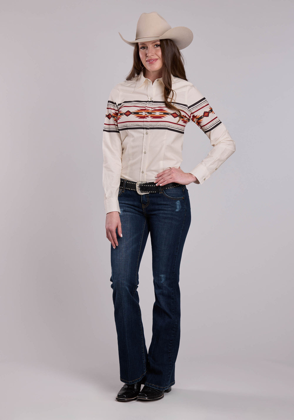 WOMENS ROPER AZTEC BORDER LONG SLEEVE SNAP SHIRT