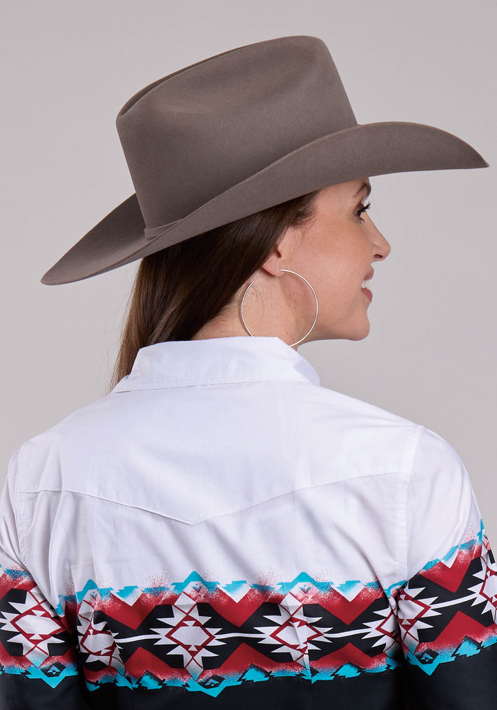 WOMENS ROPER STAMPLED AZTEC BORDER LONG SLEEVE SNAP SHIRT